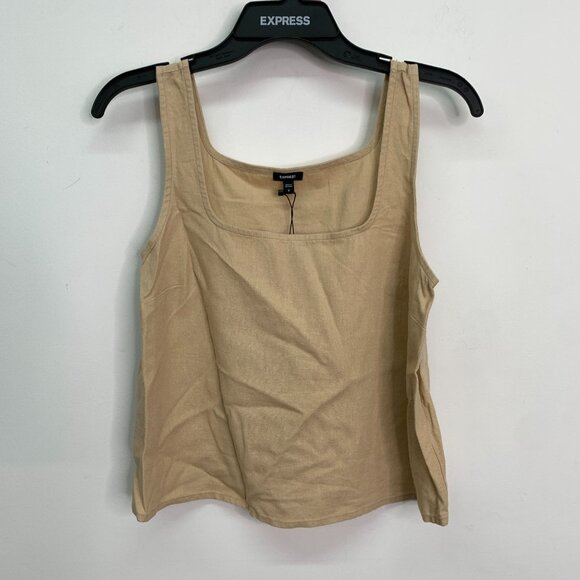 Express Women's Top S Beige Linen Blend Square Neck Tank Top Size S - Picture 2 of 7